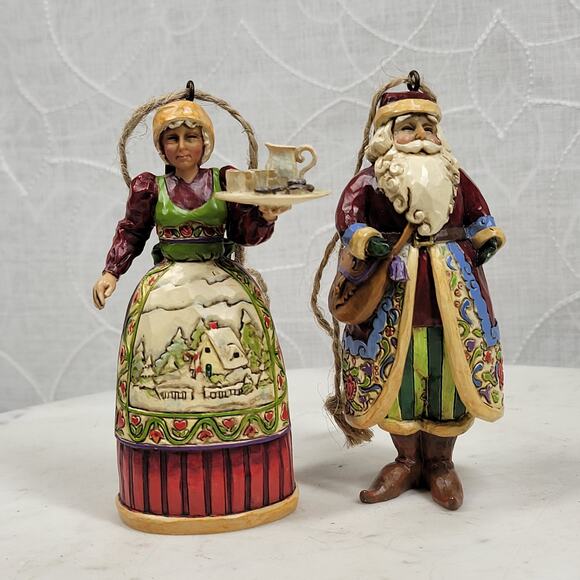 Jim Shore Heartwood Creek Santa & Mrs. Claus Ornament Pair 4” Christmas Couple - Picture 9 of 16